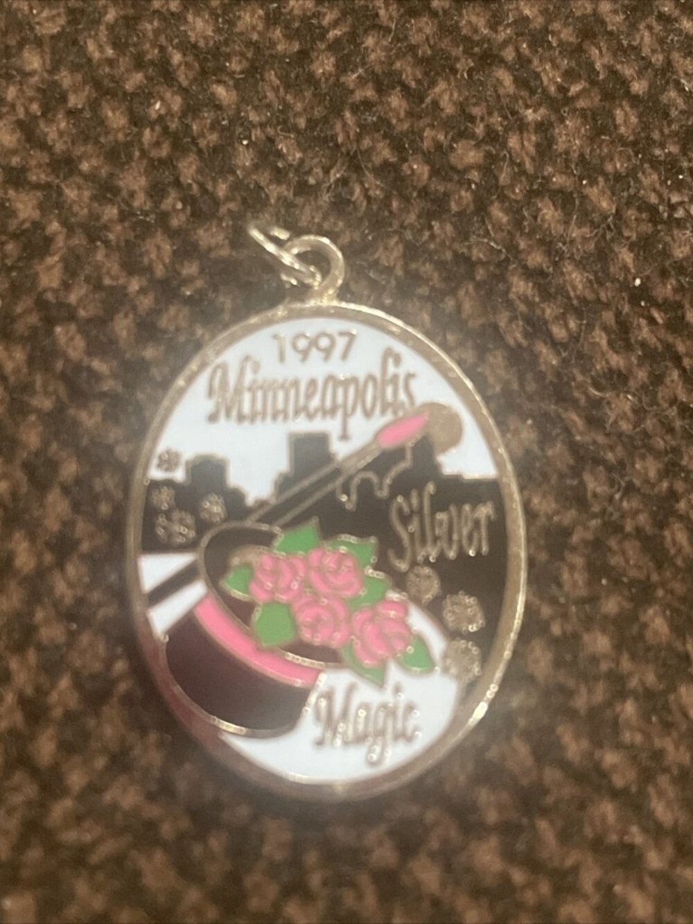 Cloisonné  “DAC” Charm Minneapolis Silver Magic 1997 Charm Blue Pink Black